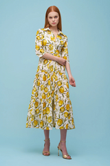 Light Steel Blue Molly Dress in Lemon Midi Dress