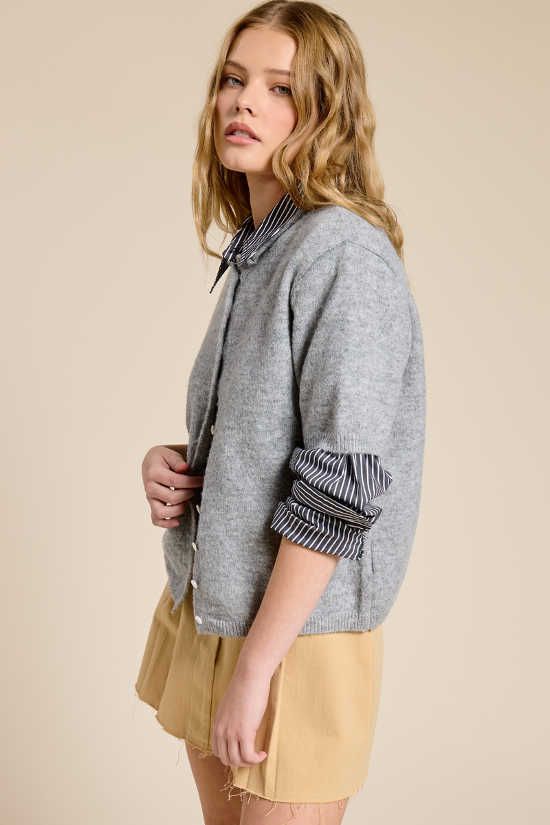 Light Gray Wren Short Sleeve Cardigan Cardigan