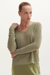 Dark Olive Green Jocelene Shimmer Sweater Top Sweater