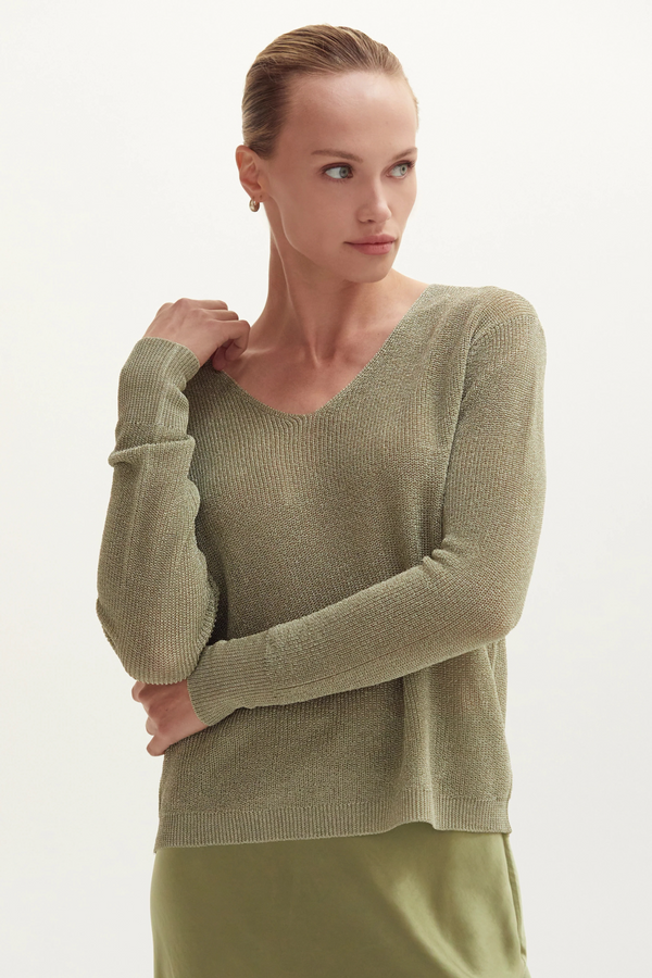 Dark Olive Green Jocelene Shimmer Sweater Top Sweater