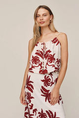 Light Gray Tie Front Cami in Island Damask Print Top