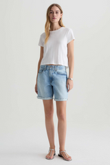 Light Gray Ex-Boyfriend Mid Rise Bermuda Short | Soft Focus Denim Shorts