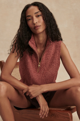 Tan Amina Half-Zip Knit Sweater Vest
