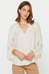 Antique White Kayla Paisley Jacquard Blouse Top