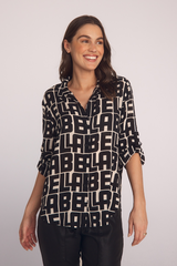 Black Capri Button Down in Bella Print Top