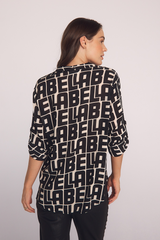 Dark Slate Gray Capri Button Down in Bella Print Top