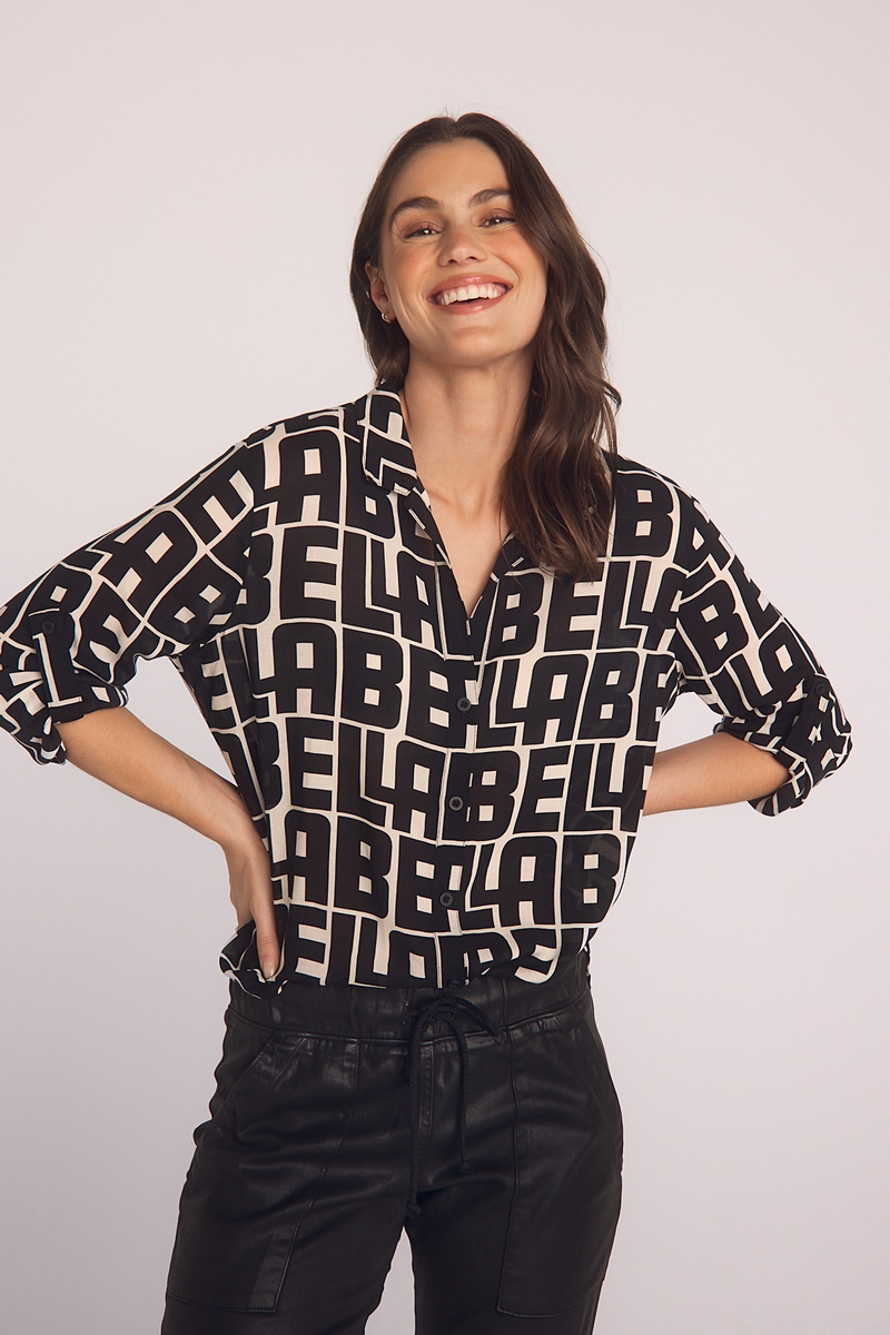 Dark Slate Gray Capri Button Down in Bella Print Top