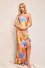 Light Gray Petals at Sunset Ruffled Maxi Dress Maxi Dress