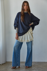 Dark Gray Oxford Crew Pullover Sweater