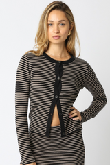 Light Gray Lindell Stripe Knit Top in Black/Taupe Top
