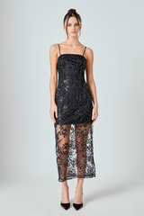 Light Gray Sequins Embroidered Cocktail Dress Maxi Dress
