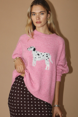Rosy Brown Dalmatian Fuzzy Graphic Sweater Sweater
