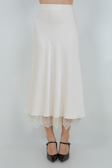 Gray Bonnie Satin Lace Slip Skirt Midi Skirt