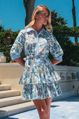 Light Gray Kasey Floral Paisley Tiered Mini Dress Mini Dress