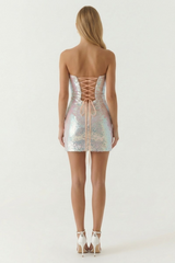 Antique White The Glow Getter Tube Sequin Mini Dress Mini Dress