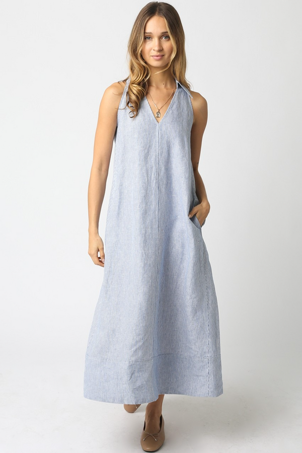white a line linen dress Verlaine White Linen Blend Maxi Dress