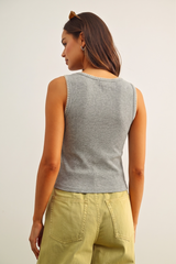 Antique White Simply Stitched Ribbed Tank Tank