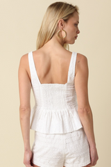 Wheat Alaska Embroidered Eyelet Peplum Top Top