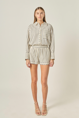 Light Gray Relaxed Striped Pull On Shorts Short