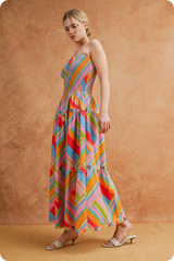 Tan Rainbow Rhythm Midi Dress Midi Dress