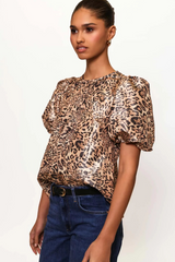 Dark Slate Gray Nadine Top in Natural Realistic Leopard Top