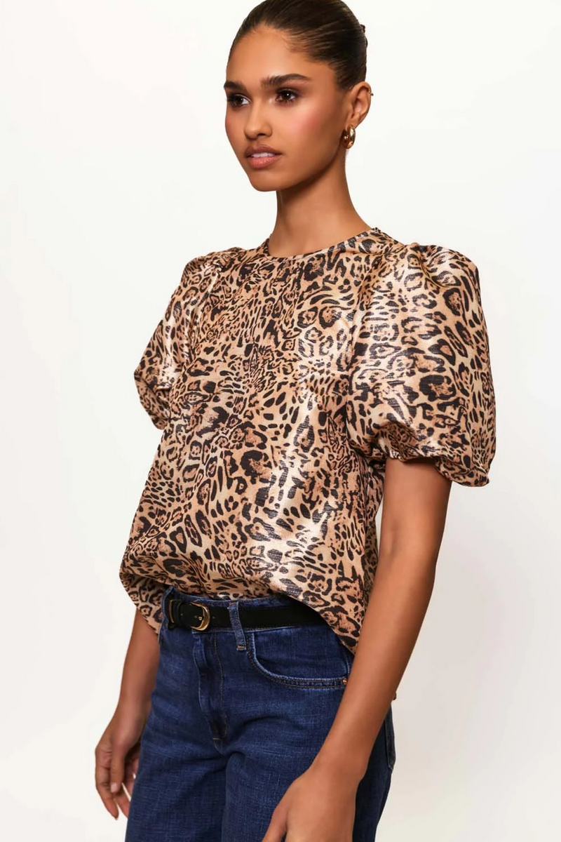 Dark Slate Gray Nadine Top in Natural Realistic Leopard Top