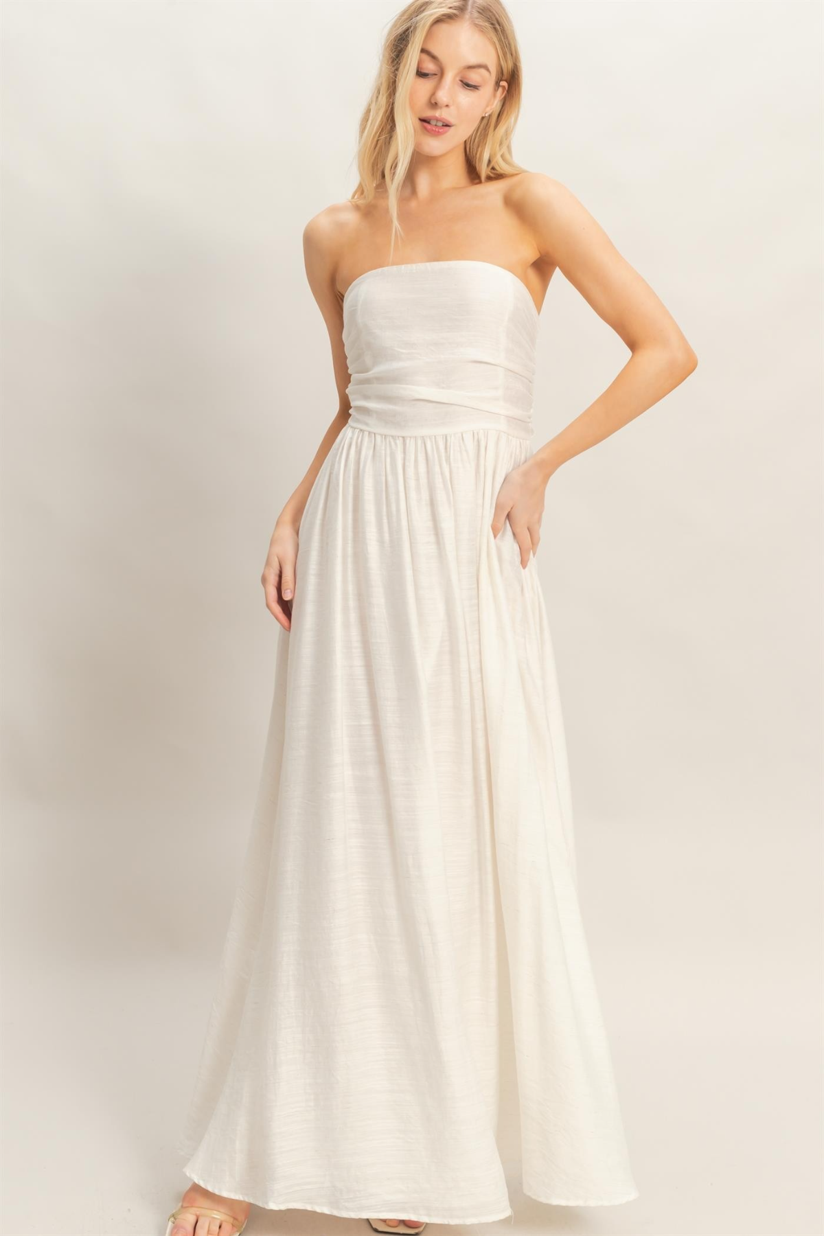 annie maxi dress Annie Strapless Tie Back Maxi Dress White / S
