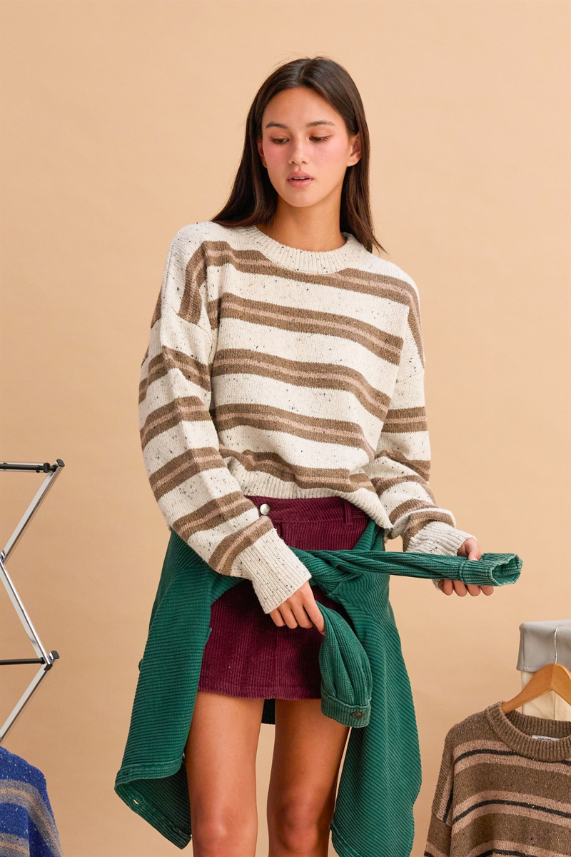 Tan Camp Striped Sweater Sweater