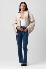 Light Gray Own It Fringe Bomber Jacket Jacket