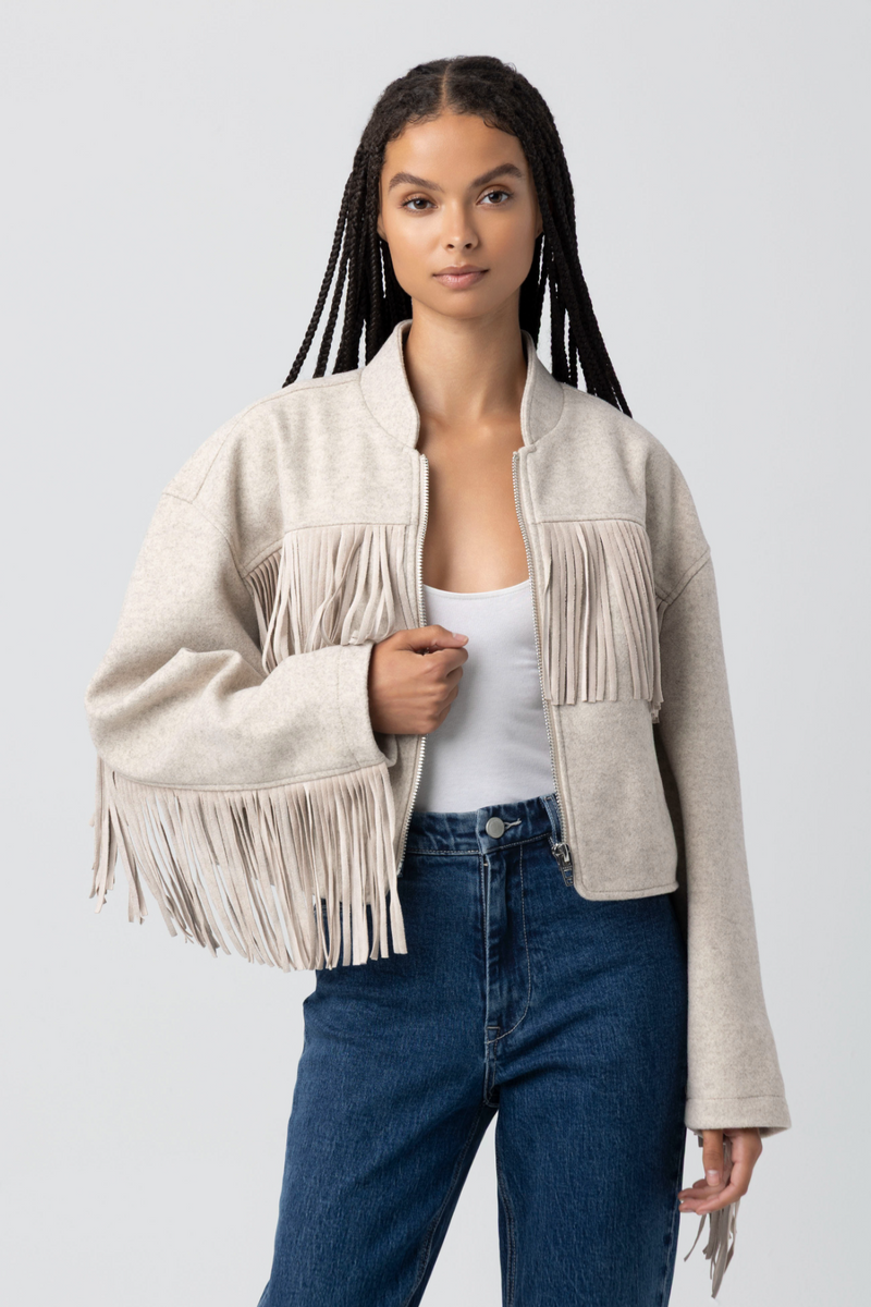 Light Gray Own It Fringe Bomber Jacket Jacket