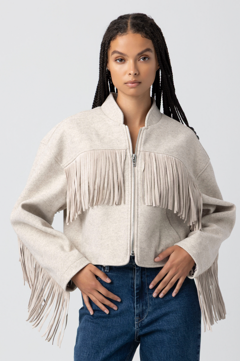 Light Gray Own It Fringe Bomber Jacket Jacket