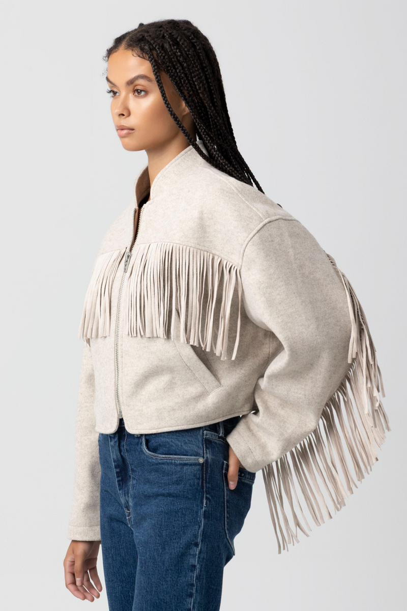 Light Gray Own It Fringe Bomber Jacket Jacket