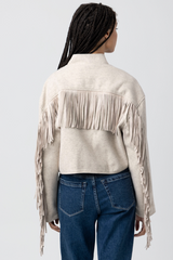 Light Gray Own It Fringe Bomber Jacket Jacket