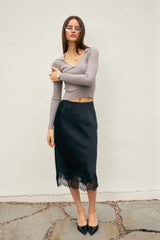 Light Gray The It-Girl Lace Satin Skirt Midi Skirt