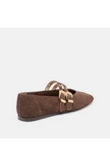 Lavender Baylee Grommet Ballet Flat | Dark Brown Perforated Suede flats