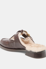 White Smoke Harlah Plush Flats | Chocolate Leather Shoe
