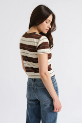 Lavender Zuma Crew Neck Tee in Chocolate Stripe T Shirt