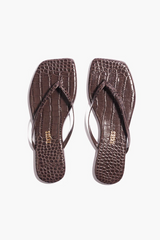 Dark Slate Gray Square Toe Lily Croc | Carob Flip Flop