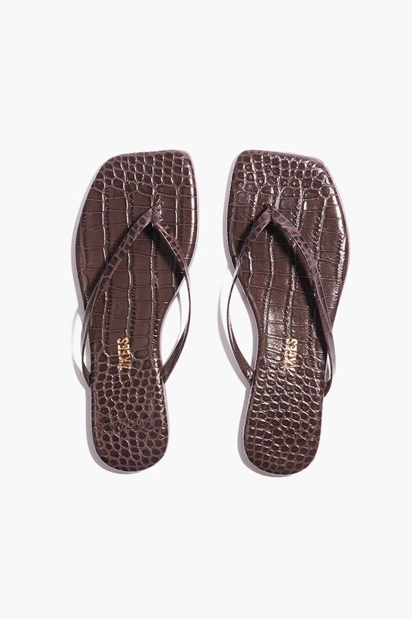 Dark Slate Gray Square Toe Lily Croc | Carob Flip Flop