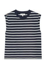 Beige Marina Muscle Tee in Navy Playa Stripe Top