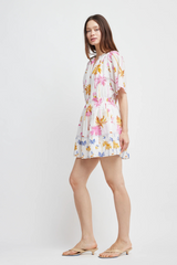 Lavender Abby Cinced Smocked Mini Dress in Palm Print Midi Dress