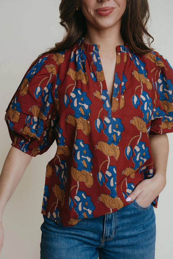 Dark Slate Gray Alix Blouse in Batik Blouse