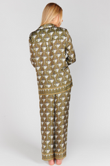 Light Gray Overslept Pj Set in Extra Dirty Martini Silky Pajamas