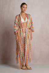Gray Afterglow Waves Kaftan Coverup