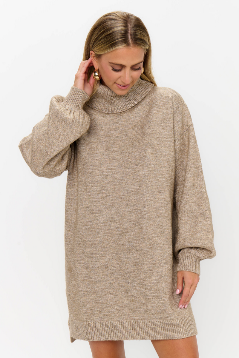 Light Gray Chester Sweater Dress Mini Dress