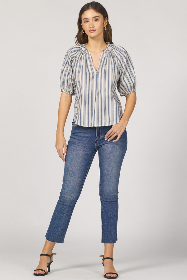 Light Gray Costa Top in Dark Blue Stripe Top