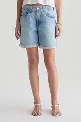 Light Gray Ex-Boyfriend Mid Rise Bermuda Short | Soft Focus Denim Shorts