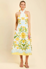 Bisque Copacabana Halter Midi Dress in Lemon Verbena Midi Dress