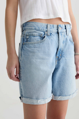 Light Gray Ex-Boyfriend Mid Rise Bermuda Short | Soft Focus Denim Shorts