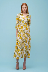 Light Steel Blue Molly Dress in Lemon Midi Dress